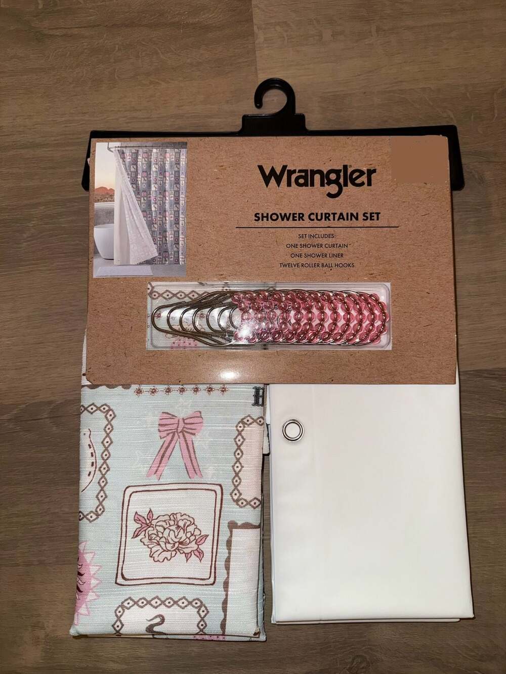 Wrangler Western Stamps Blue Shower Curtain Set with Liner and Hooks